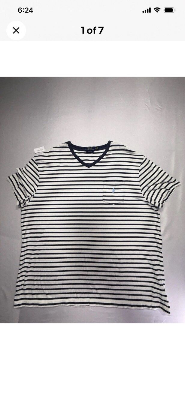 Polo Ralph Lauren Classic Fit Mens XL Striped V-Neck Pocket Jersey T-Shirt